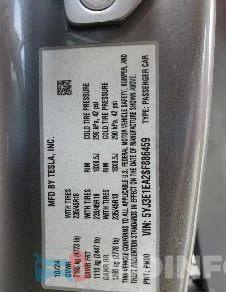 5YJ3E1EA2SF886459 Photo# 12