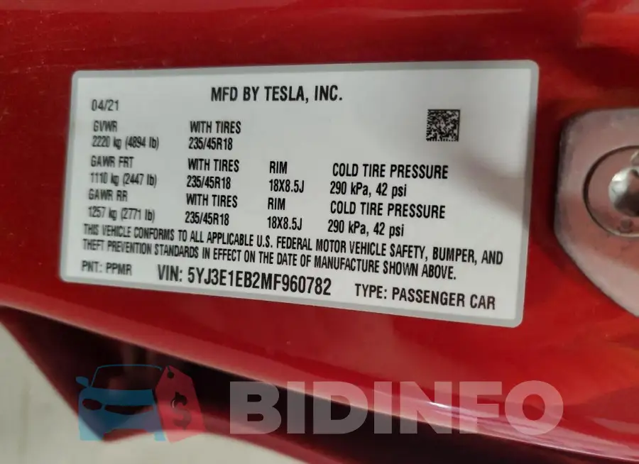 5YJ3E1EB2MF960782 Photo# 13