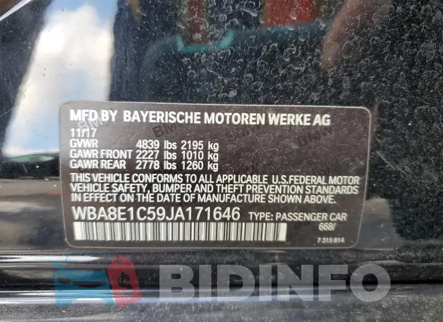 WBA8E1C59JA171646 Photo# 12