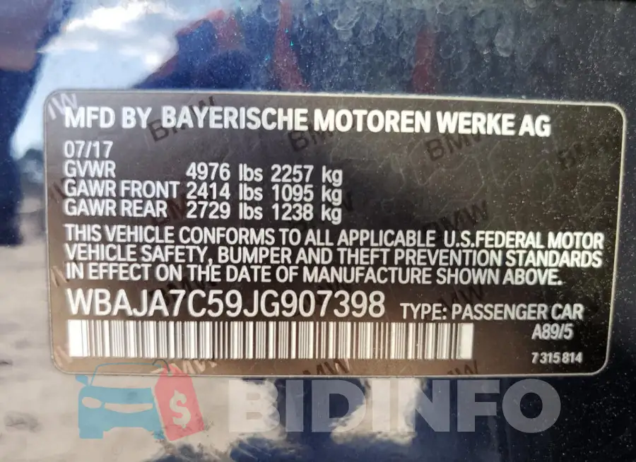 WBAJA7C59JG907398 Photo# 13