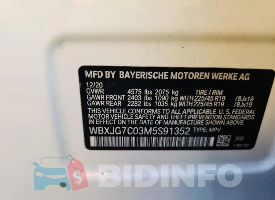 WBXJG7C03M5S91352 Photo# 13