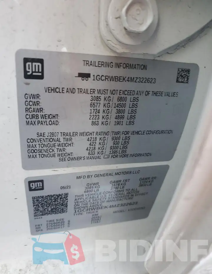 1GCRWBEK4MZ322623 Photo# 12