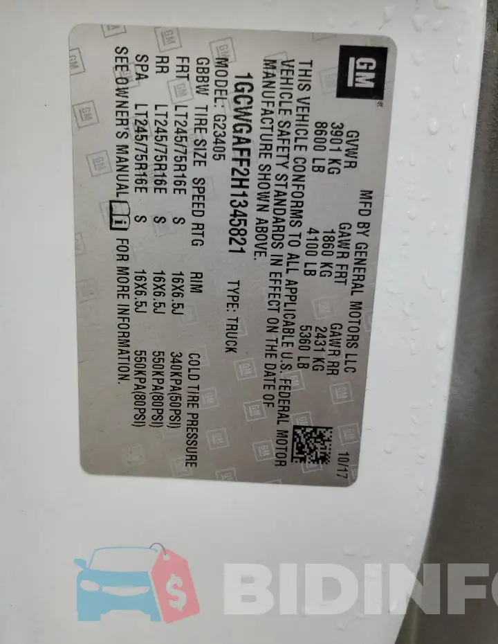 1GCWGAFF2H1345821 Photo# 13