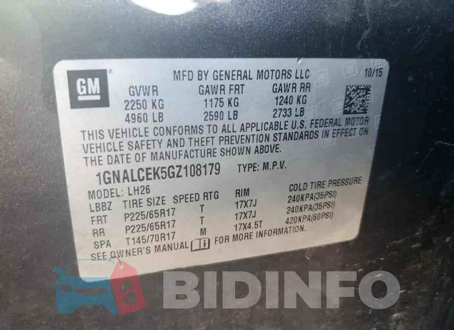 1GNALCEK5GZ108179 Photo# 13