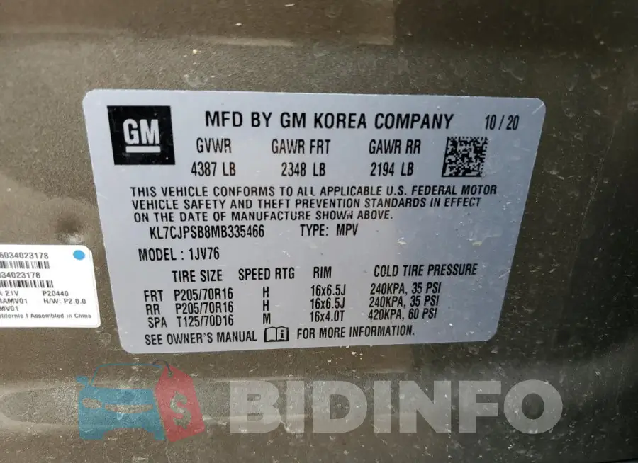KL7CJPSB8MB335466 Photo# 13