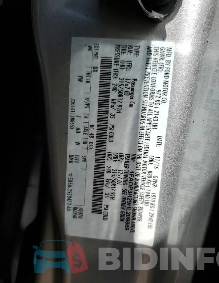 1FADP3H29HL209869 Photo# 12