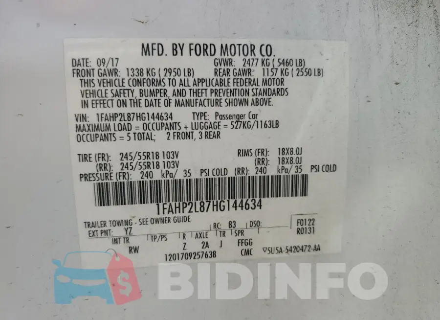 1FAHP2L87HG144634 Photo# 12