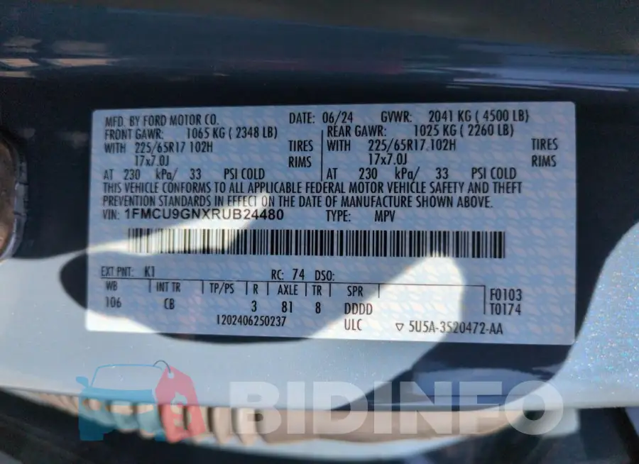 1FMCU9GNXRUB24480 Photo# 12