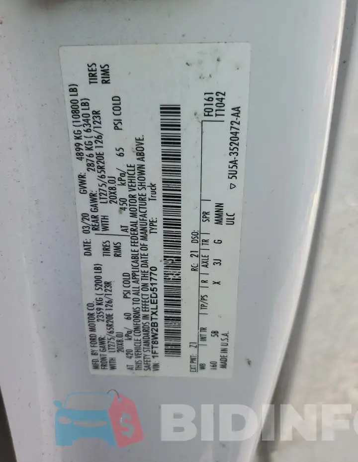 1FT8W2BTXLED51770 Photo# 12