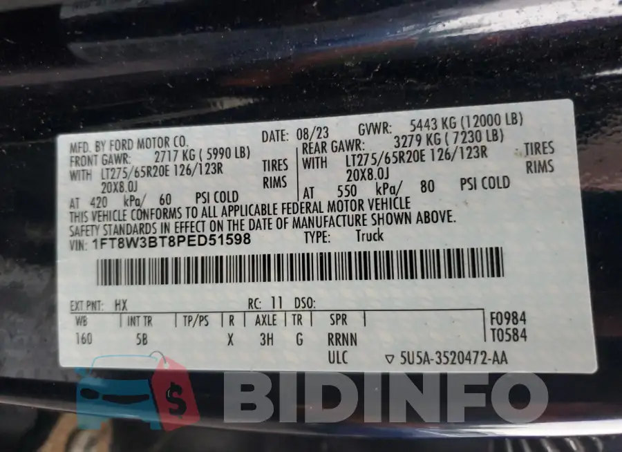 1FT8W3BT8PED51598 Photo# 12