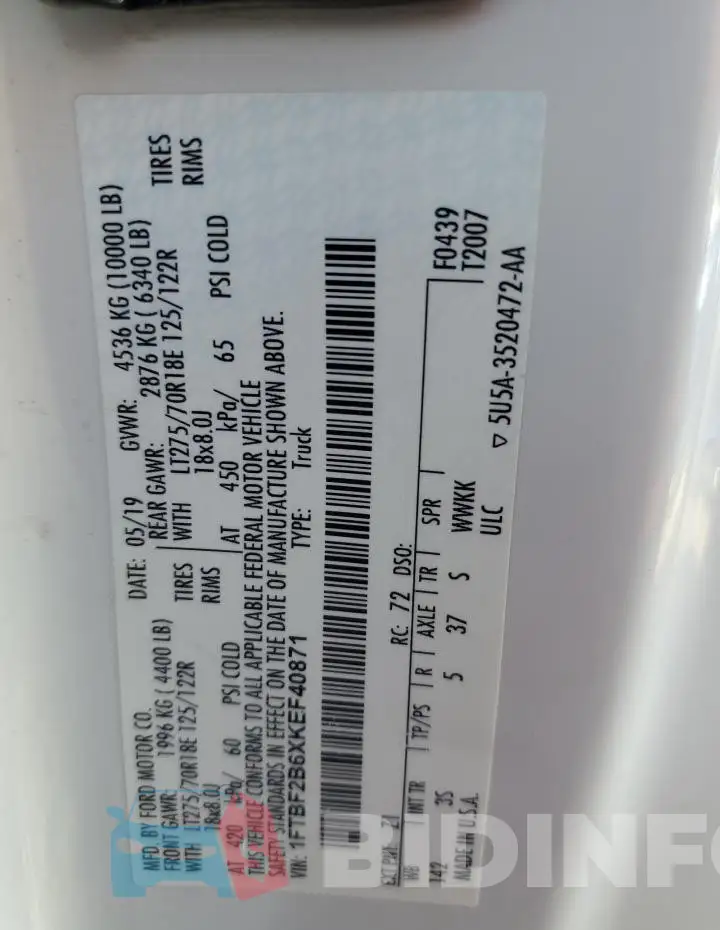 1FTBF2B6XKEF40871 Photo# 13