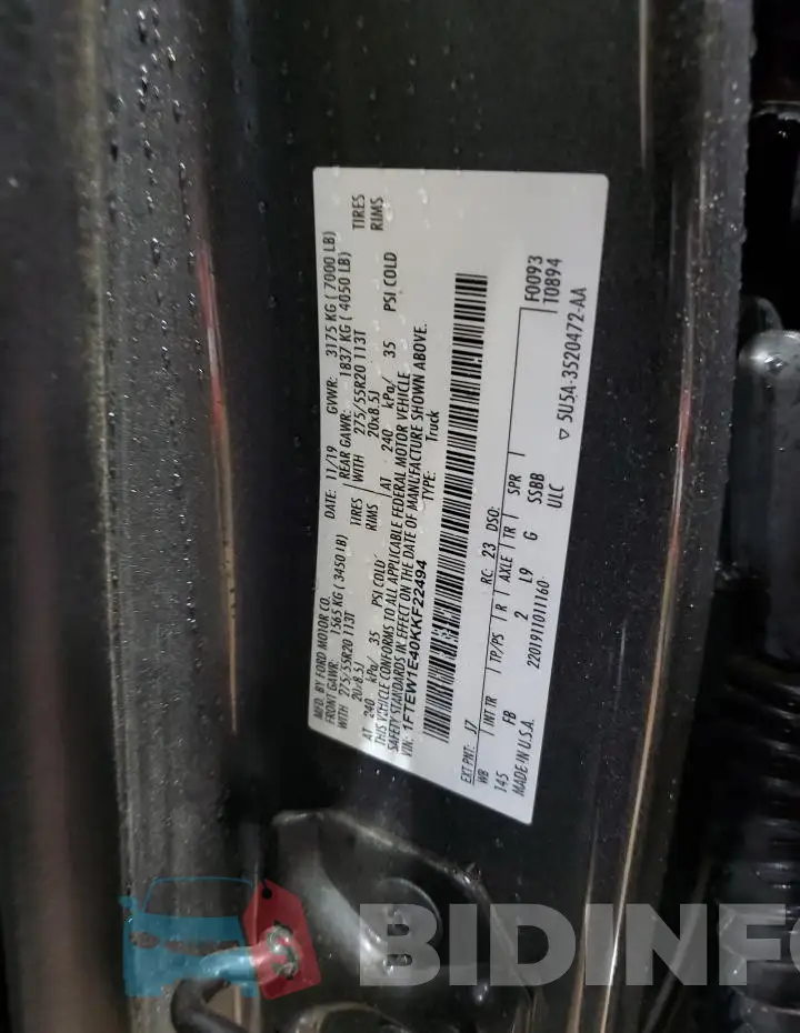 1FTEW1E40KKF22494 Photo# 13