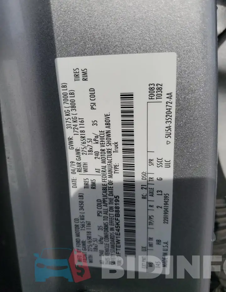 1FTEW1E45KFB88195 Photo# 12