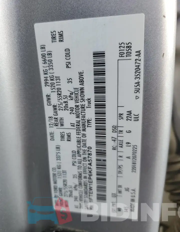 1FTEW1EP6KFA57870 Photo# 13