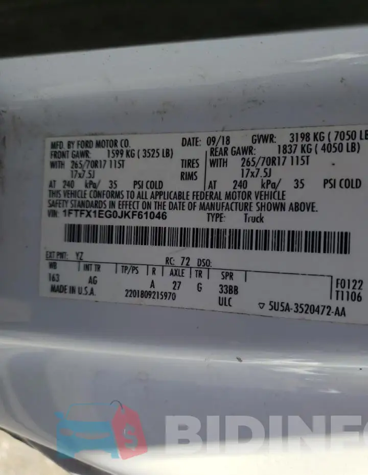1FTFX1EG0JKF61046 Photo# 12