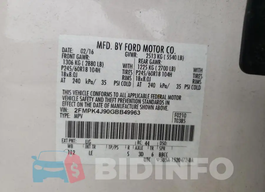 2FMPK4J90GBB49963 Photo# 14