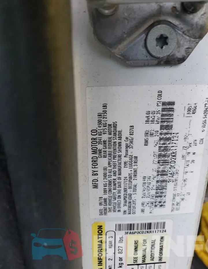 3FA6P0CD2KR117124 Photo# 12
