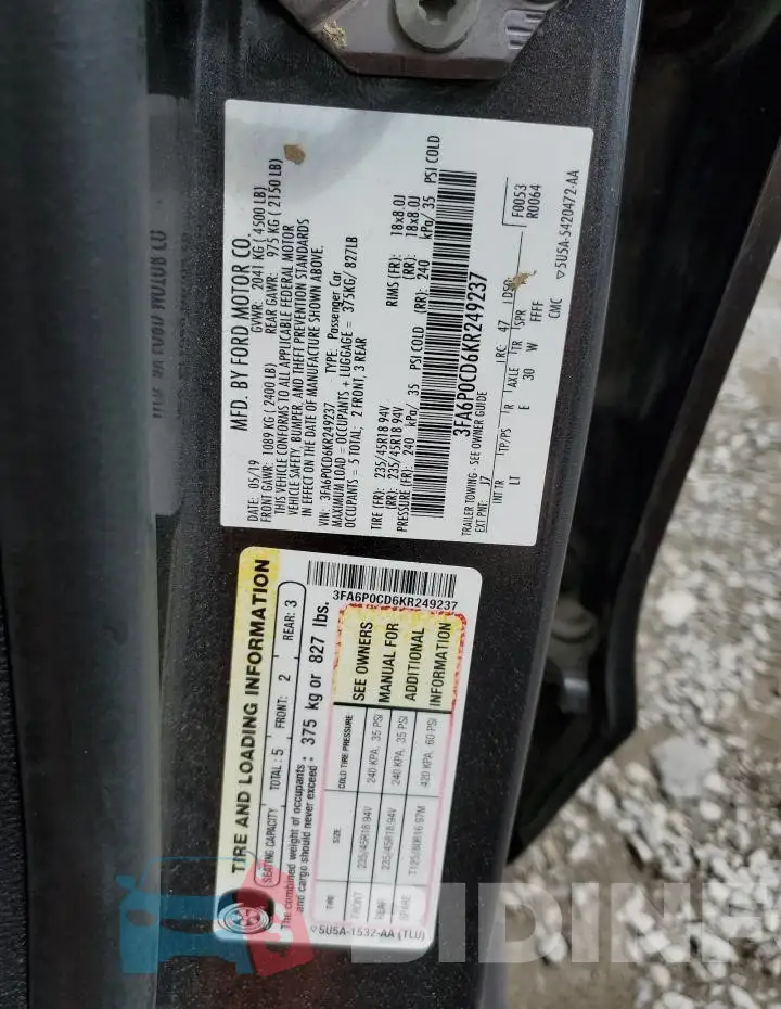 3FA6P0CD6KR249237 Photo# 12
