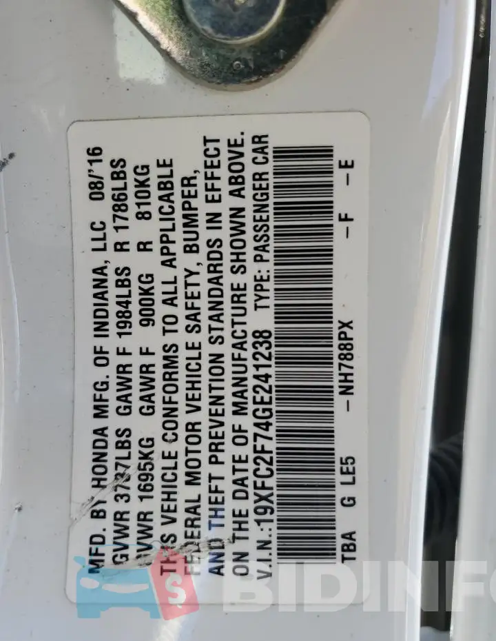 19XFC2F74GE241238 Photo# 12