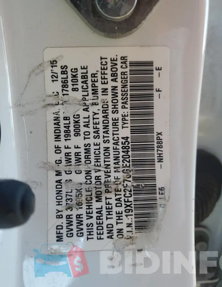 19XFC2F76GE204854 Photo# 12