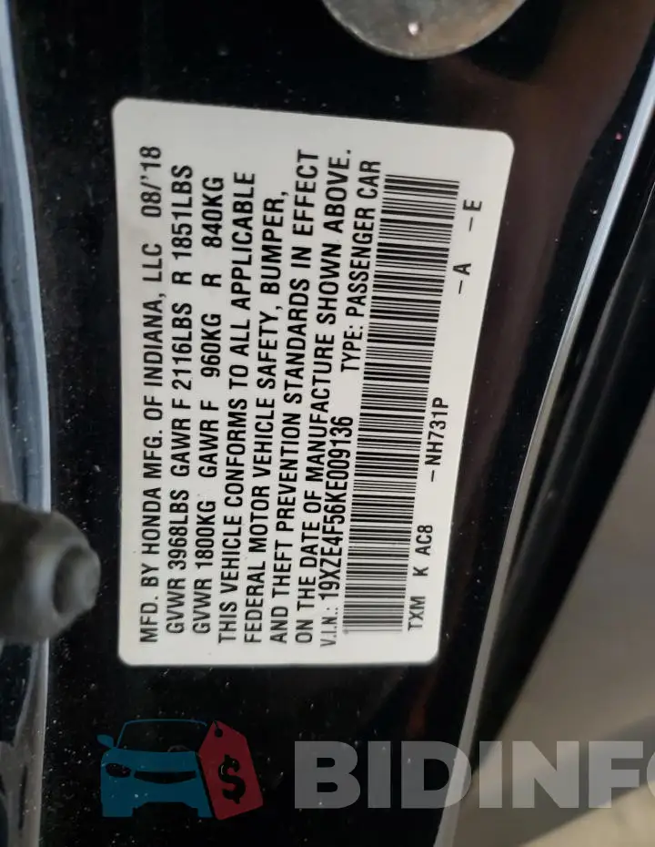 19XZE4F56KE009136 Photo# 13