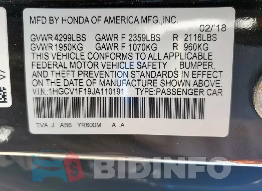 1HGCV1F19JA110191 Photo# 13