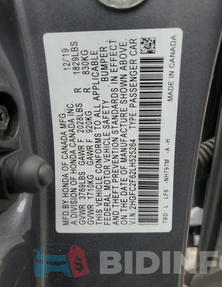 2HGFC2F62LH525264 Photo# 12