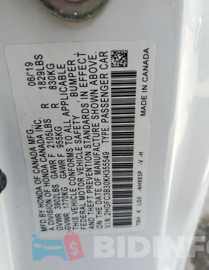 2HGFC3B30KH355549 Photo# 12