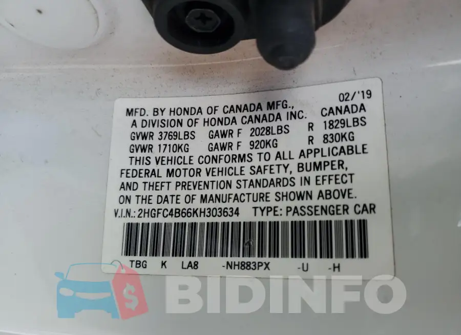 2HGFC4B66KH303634 Photo# 12