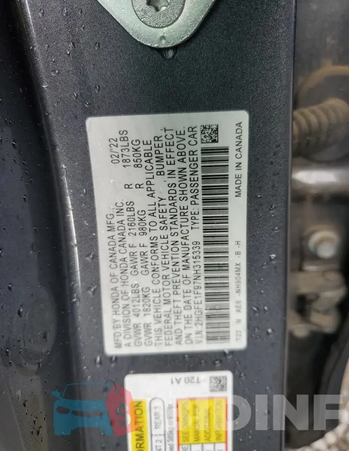 2HGFE1F97NH315339 Photo# 13