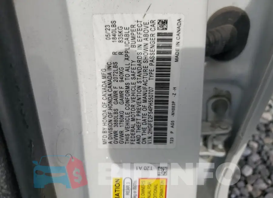 2HGFE2F54PH550707 Photo# 12