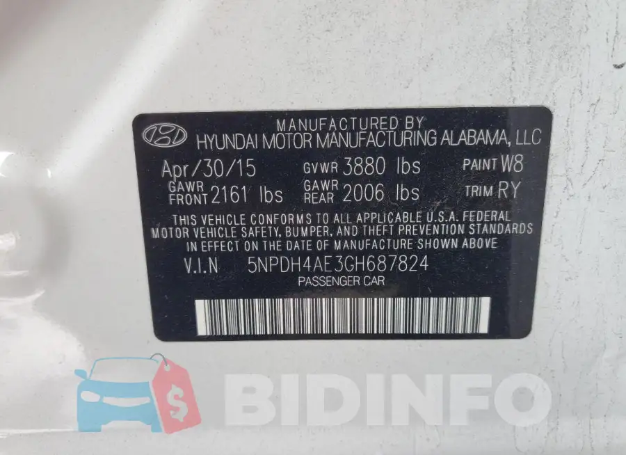 5NPDH4AE3GH687824 Photo# 13