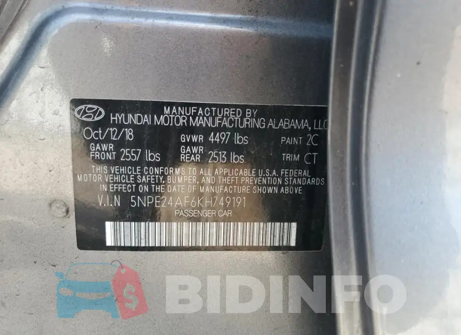 5NPE24AF6KH749191 Photo# 12