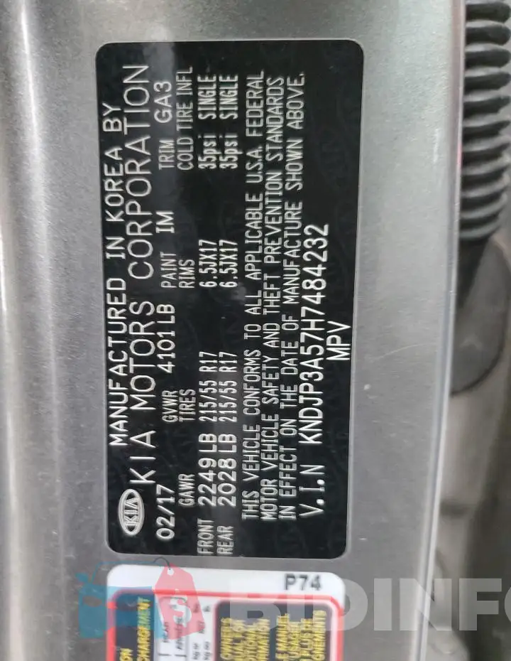 KNDJP3A57H7484232 Photo# 12