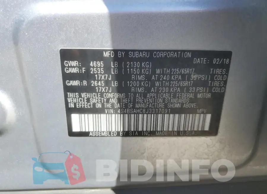 4S4BSAHC8J3317091 Photo# 13