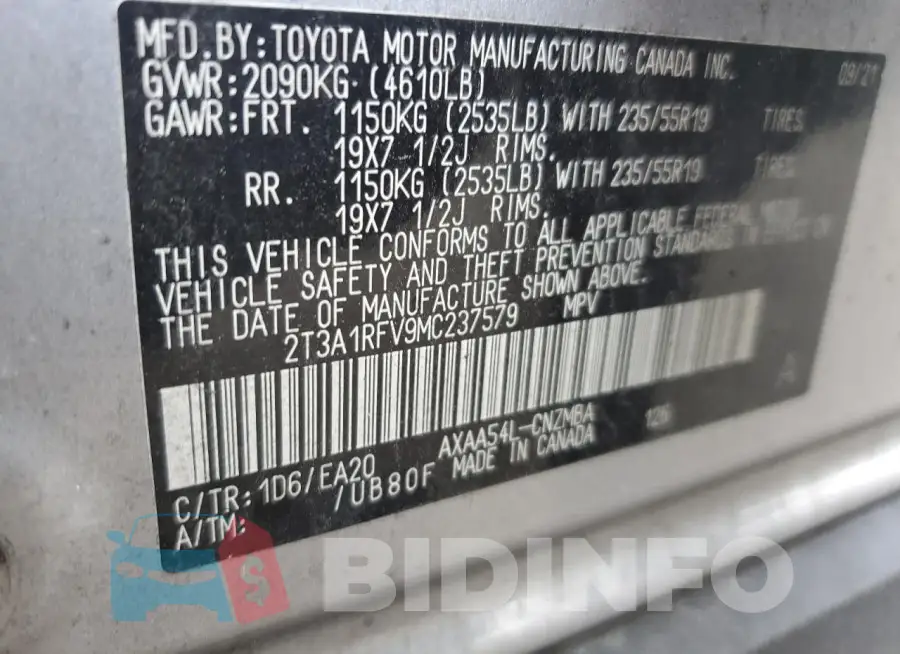 2T3A1RFV9MC237579 Photo# 13