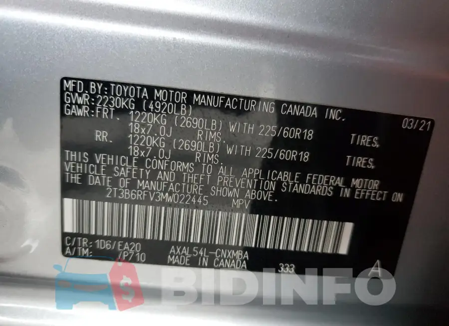 2T3B6RFV3MW022445 Photo# 13