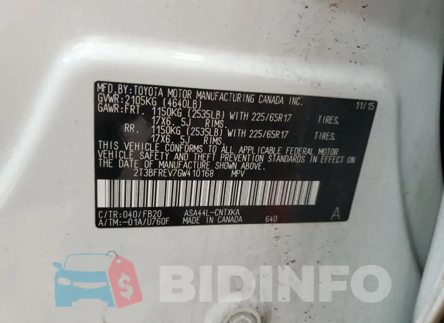 2T3BFREV7GW410168 Photo# 12