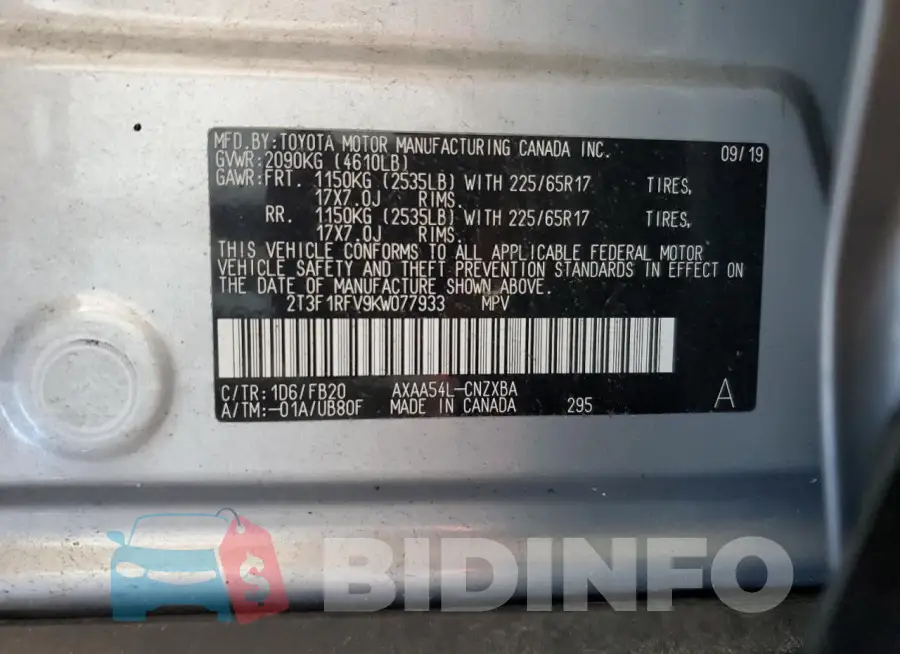 2T3F1RFV9KW077933 Photo# 13