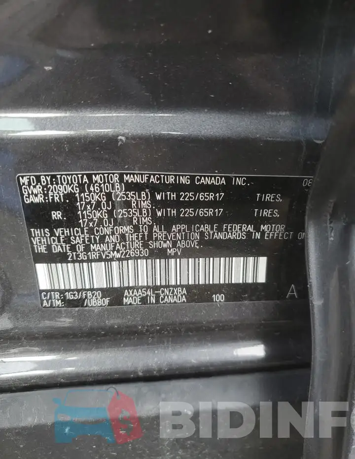 2T3G1RFV5MW226930 Photo# 13