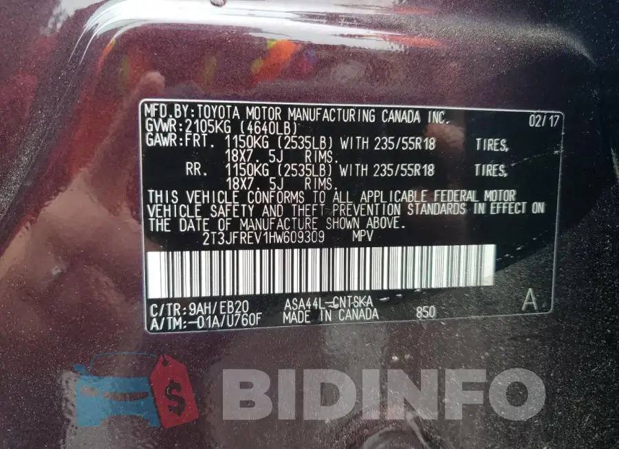 2T3JFREV1HW609309 Photo# 14