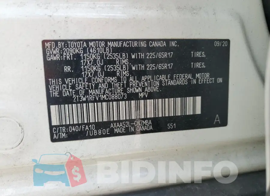 2T3W1RFV1MC088073 Photo# 13