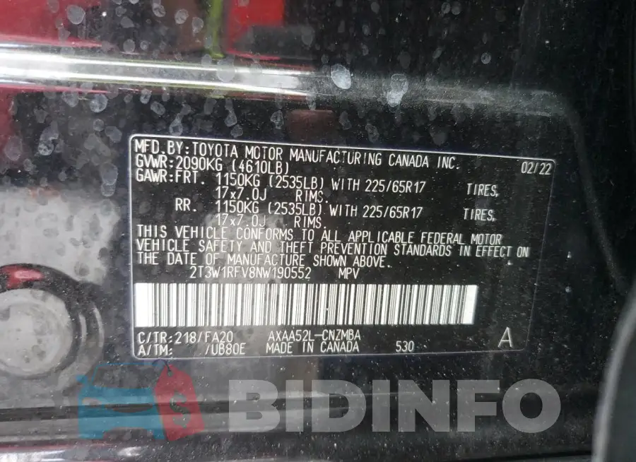 2T3W1RFV8NW190552 Photo# 14