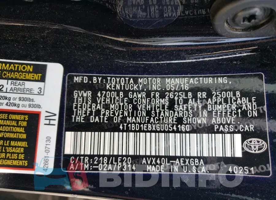 4T1BD1EBXGU054160 Photo# 13