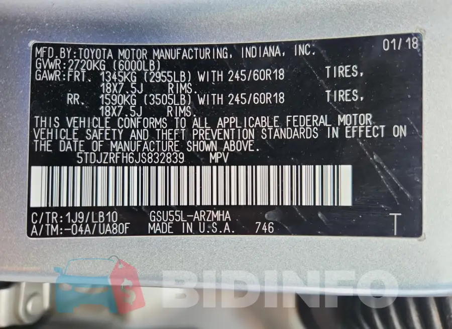 5TDJZRFH6JS832839 Photo# 13