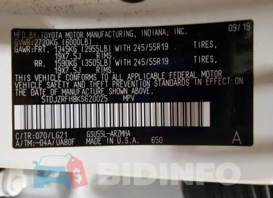 5TDJZRFH8KS620025 Photo# 13