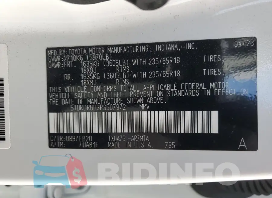 5TDKDRBH3PS507972 Photo# 14