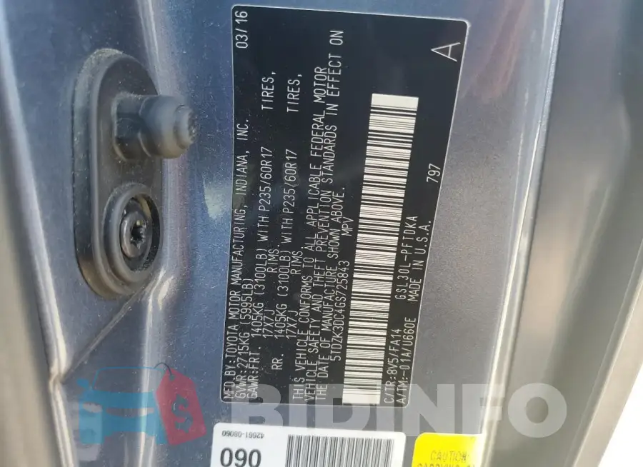 5TDZK3DC4GS725843 Photo# 13