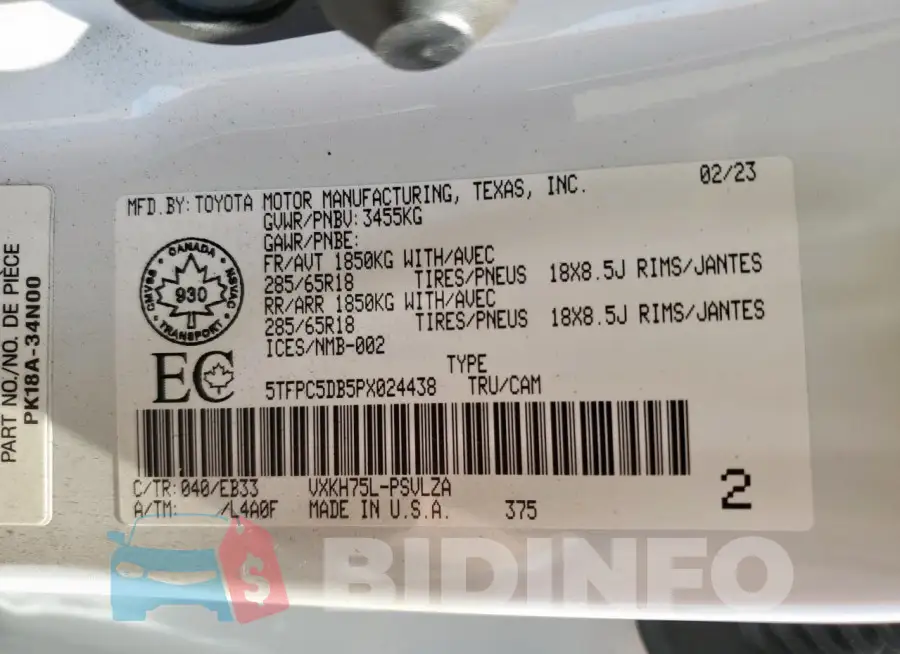 5TFPC5DB5PX024438 Photo# 12