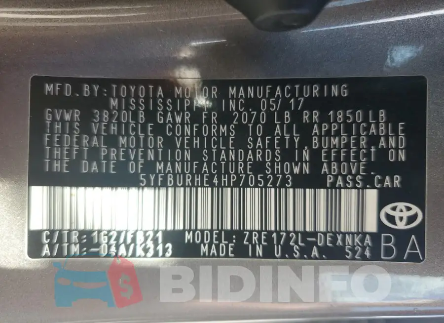 5YFBURHE4HP705273 Photo# 13